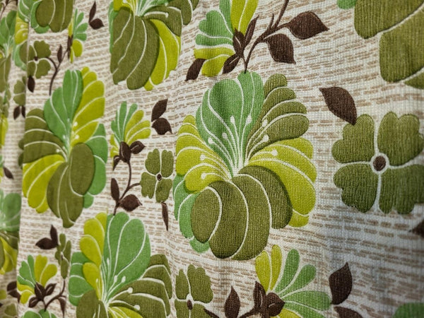 Beautiful Vintage 70's Mid-Century Curtains Green Floral Long 228cm Drop
