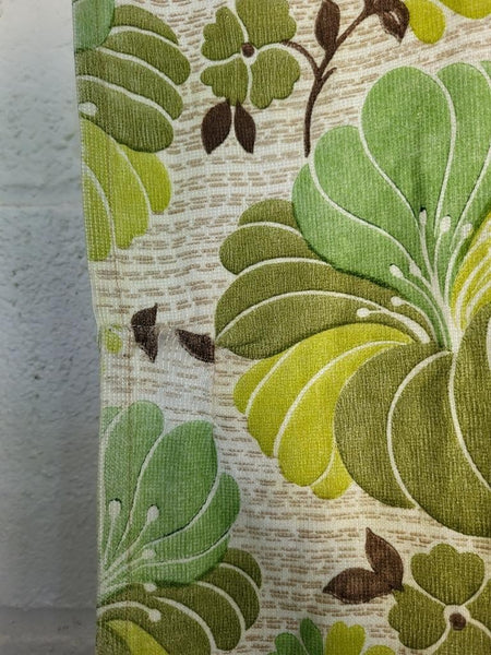 Beautiful Vintage 70's Mid-Century Curtains Green Floral Long 228cm Drop