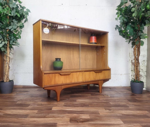 Vintage Mid-Century Sutcliffe Teak & Glass Small Sideboard Slim Bookcase Retro