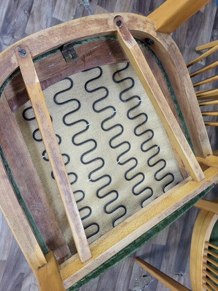 Set Of 4 Vintage Mid-Century Scandinavian Beech & Green Velour Dining Chairs MCM