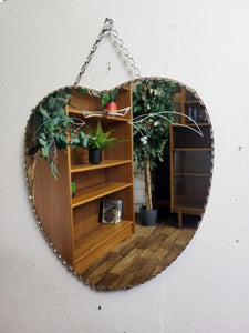 Vintage 1950's Frameless Heart Shaped Mirror On Chain Art Deco