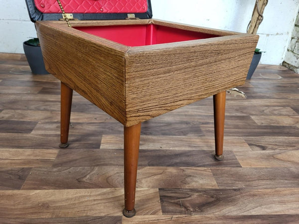 Vintage 60's Sherborne Sewing Box Stool Teak & Black Vinyl Retro Mid-Century MCM