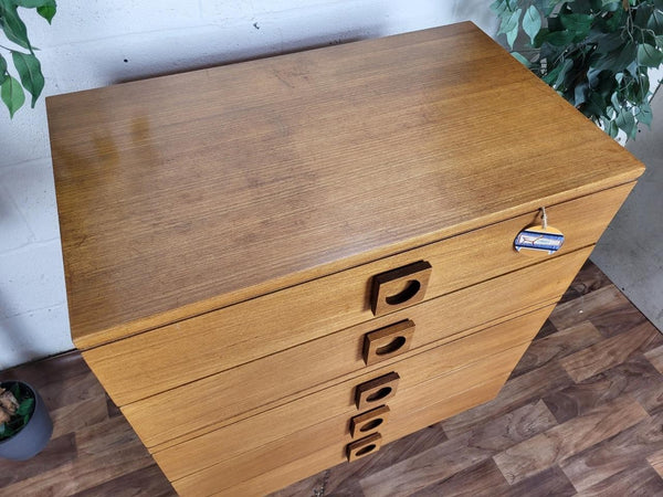 Vintage Mid-Century Uniflex Teak Chest Of 5 Drawers Scandi Danish Retro MCM
