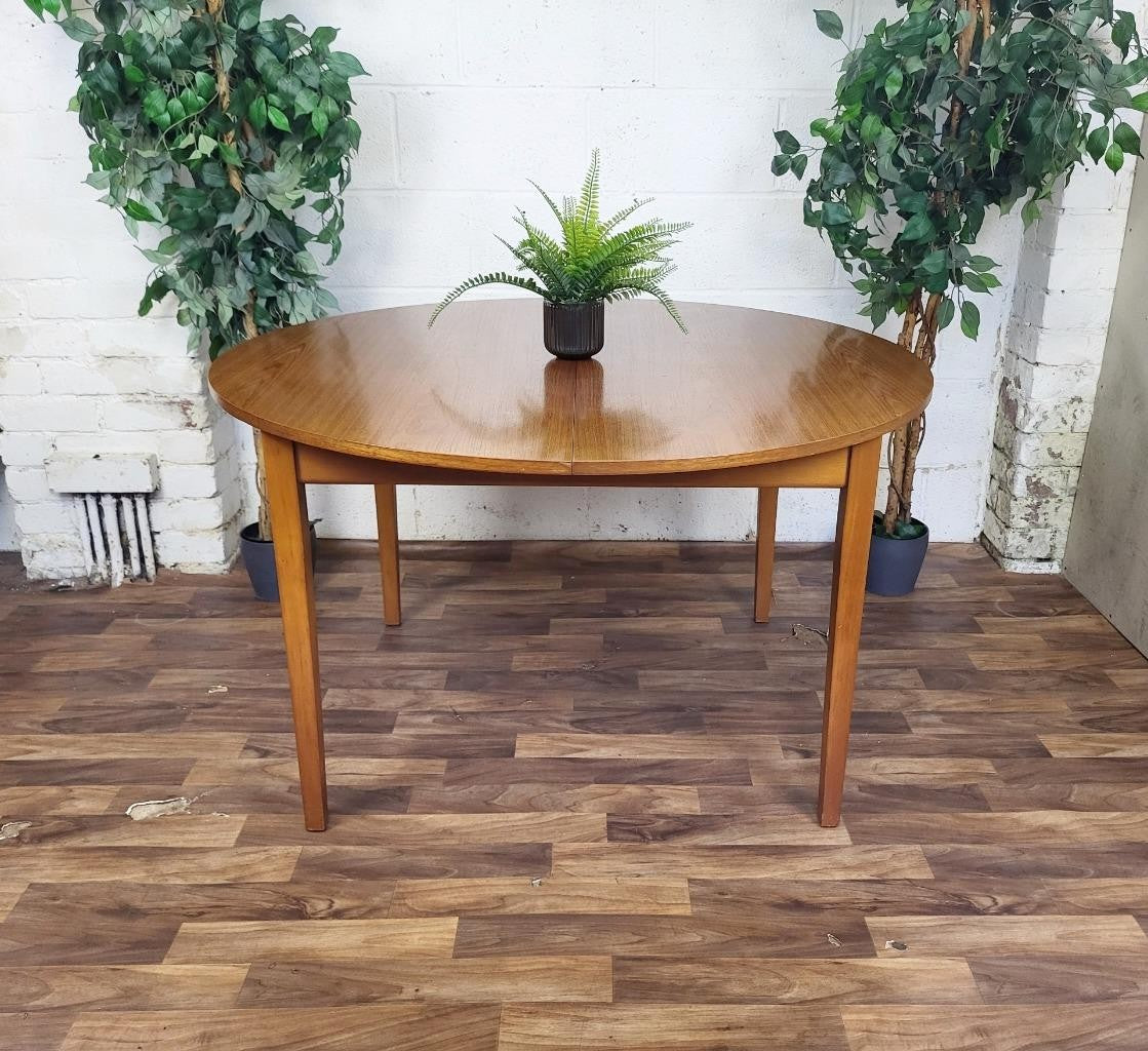 Vintage Mid-Century Round Teak Extending Dining Table Scandi Danish Retro MCM