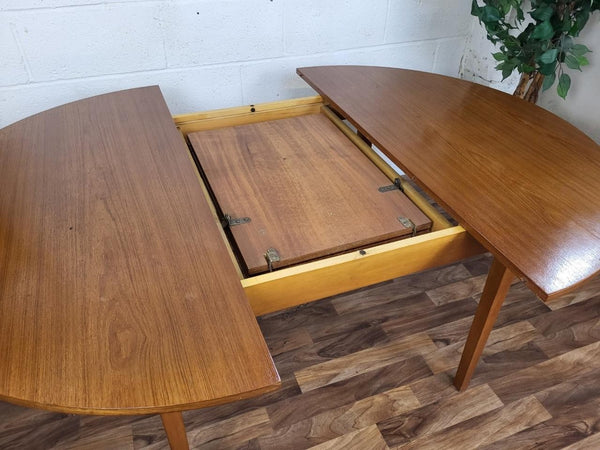 Vintage Mid-Century Round Teak Extending Dining Table Scandi Danish Retro MCM