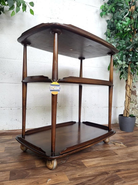 Vintage Ercol Windsor Elm Tea Trolley Hostess Drinks Bar Mid-Century Dark Stain