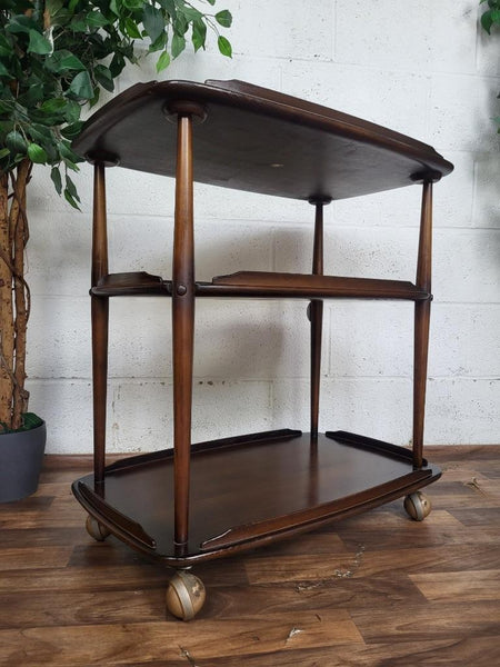 Vintage Ercol Windsor Elm Tea Trolley Hostess Drinks Bar Mid-Century Dark Stain
