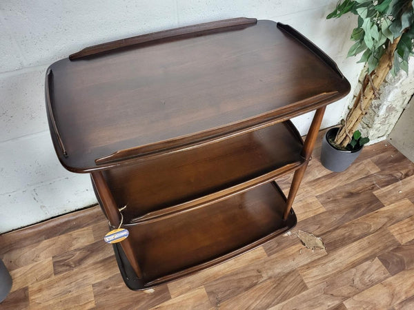 Vintage Ercol Windsor Elm Tea Trolley Hostess Drinks Bar Mid-Century Dark Stain