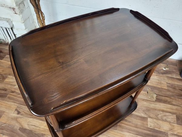 Vintage Ercol Windsor Elm Tea Trolley Hostess Drinks Bar Mid-Century Dark Stain