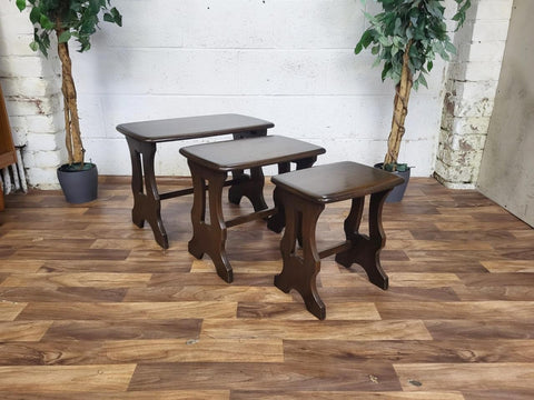 Vintage Ercol Chantry Nest Of 3 Tables Solid Elm Wood Dark Stain 498 Free Post!
