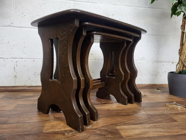 Vintage Ercol Chantry Nest Of 3 Tables Solid Elm Wood Dark Stain 498 Free Post!