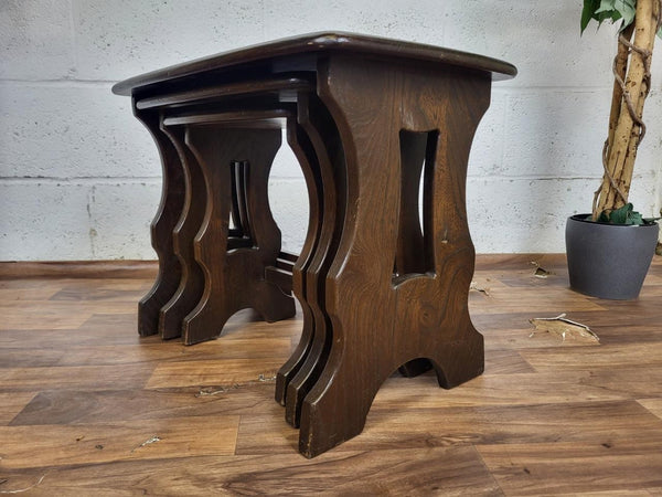 Vintage Ercol Chantry Nest Of 3 Tables Solid Elm Wood Dark Stain 498 Free Post!