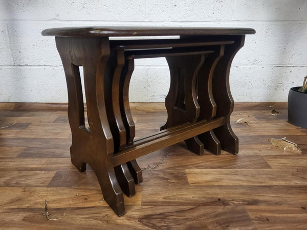 Vintage Ercol Chantry Nest Of 3 Tables Solid Elm Wood Dark Stain 498 Free Post!