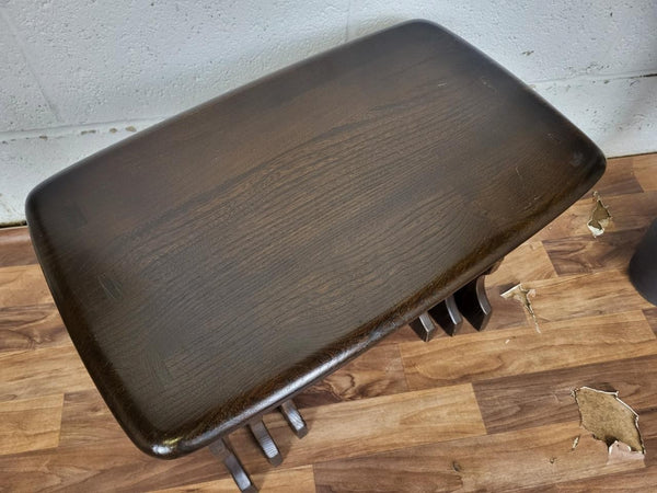 Vintage Ercol Chantry Nest Of 3 Tables Solid Elm Wood Dark Stain 498 Free Post!