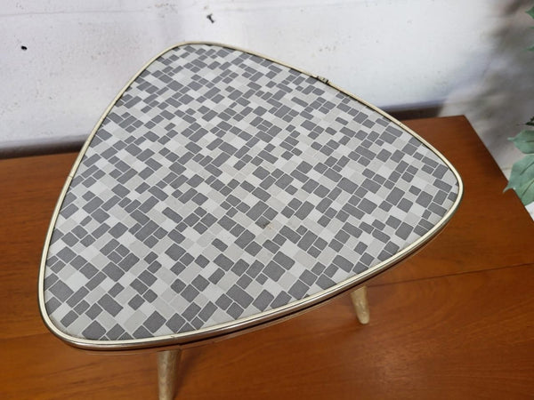 Vintage Mid-Century Small Grey Mosaic Side Table Plant Stand Atomic 60's Retro