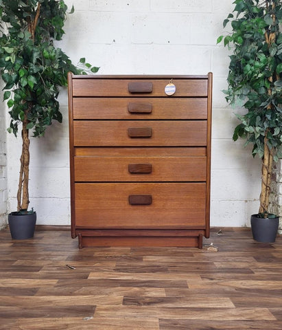 Vintage Mid-Century White & Newton Teak Chest Of 5 Drawers Scandi Retro MCM