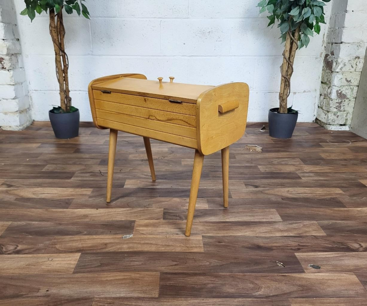 Vintage 60's Beech Wood Sewing Craft Box Mid Century Retro Scandi MCM