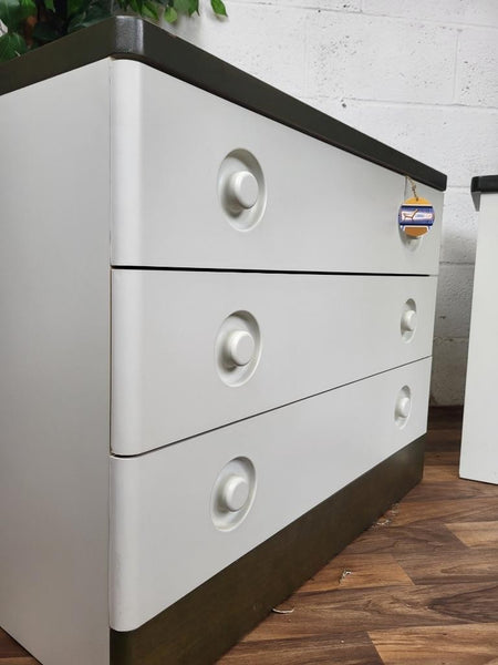 Vintage Mid-Century Stag Nocturne Oak & White 3 Drawer Chest And Ottoman Retro 80's