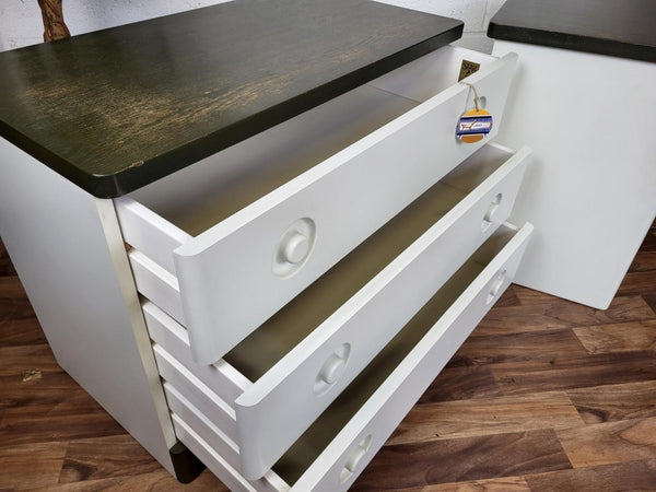 Vintage Mid-Century Stag Nocturne Oak & White 3 Drawer Chest And Ottoman Retro 80's