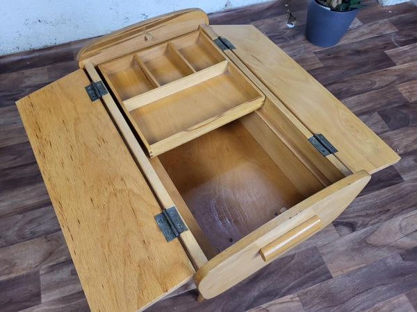 Vintage 60's Beech Wood Sewing Craft Box Mid Century Retro Scandi MCM