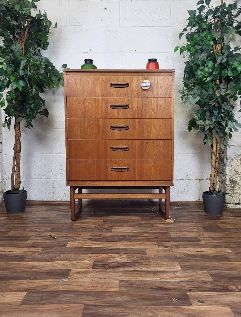 Vintage Mid-Century Teak Chest Of 5 Drawers Scandi Danish Retro MCM