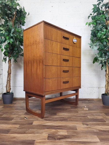 Vintage Mid-Century Teak Chest Of 5 Drawers Scandi Danish Retro MCM
