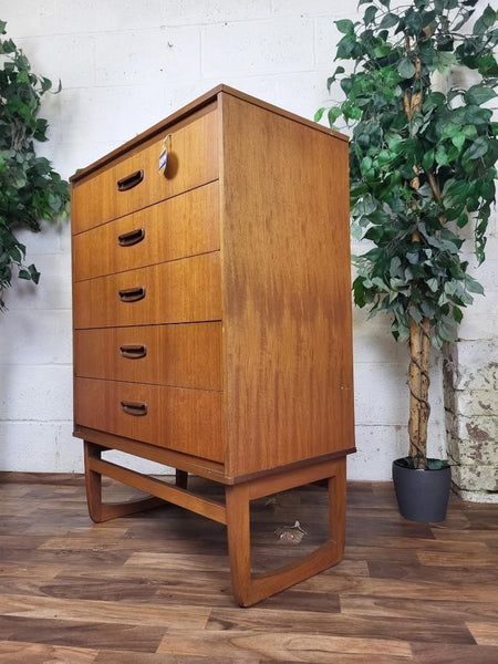 Vintage Mid-Century Teak Chest Of 5 Drawers Scandi Danish Retro MCM