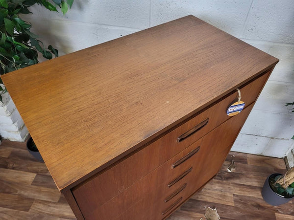 Vintage Mid-Century Teak Chest Of 5 Drawers Scandi Danish Retro MCM