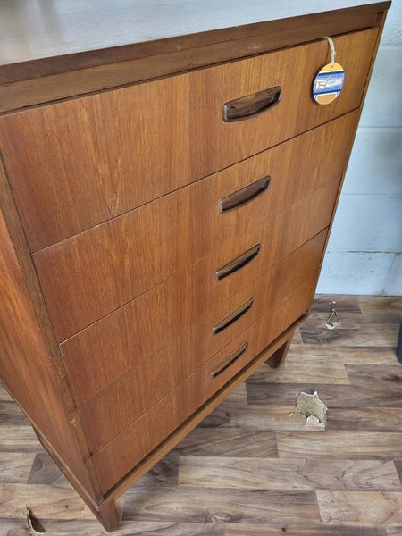 Vintage Mid-Century Teak Chest Of 5 Drawers Scandi Danish Retro MCM
