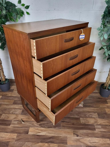 Vintage Mid-Century Teak Chest Of 5 Drawers Scandi Danish Retro MCM