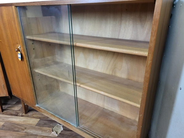 Pair Of Vintage Mid-Century Walnut & Glass Bookcases Sideboard Retro Scandi MCM