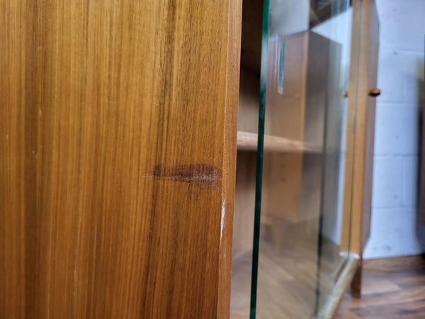 Pair Of Vintage Mid-Century Walnut & Glass Bookcases Sideboard Retro Scandi MCM