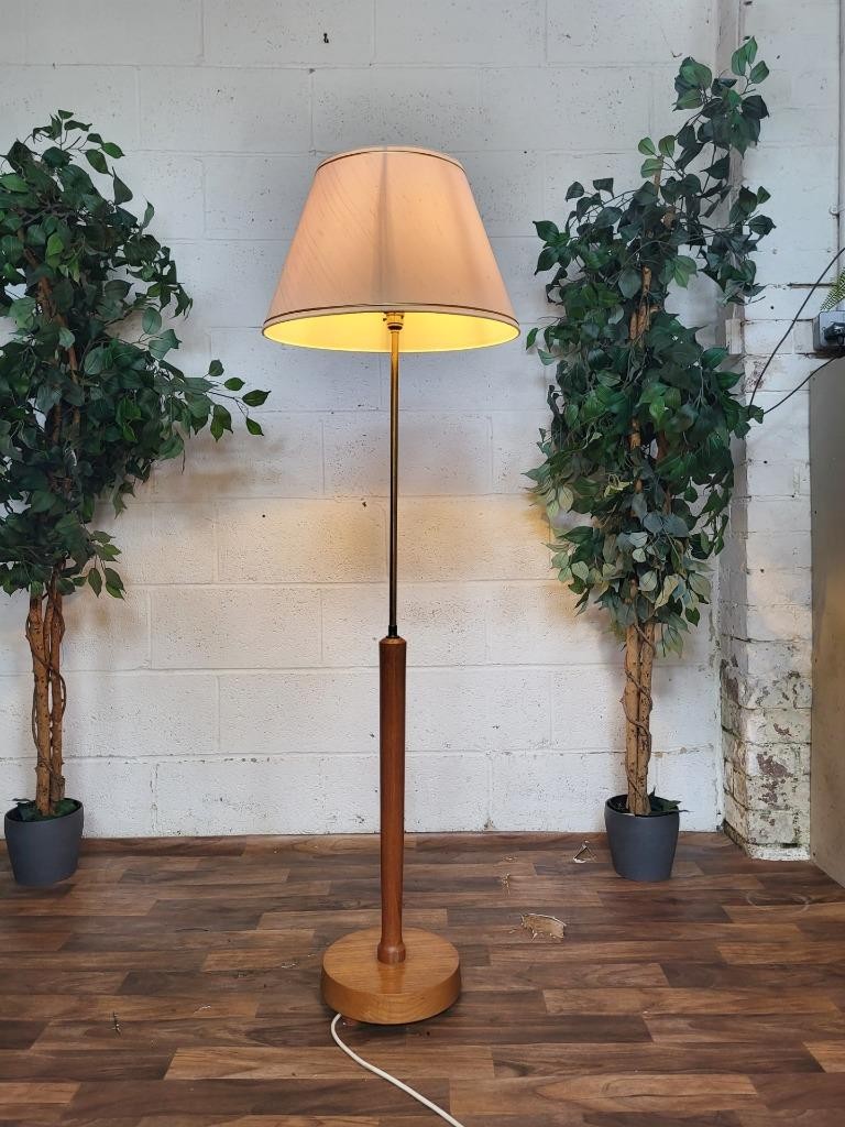 Vintage 70's Teak Standard Floor Lamp & Shade Mid-Century Scandi Danish MCM