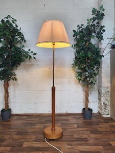 Vintage 70's Teak Standard Floor Lamp & Shade Mid-Century Scandi Danish MCM