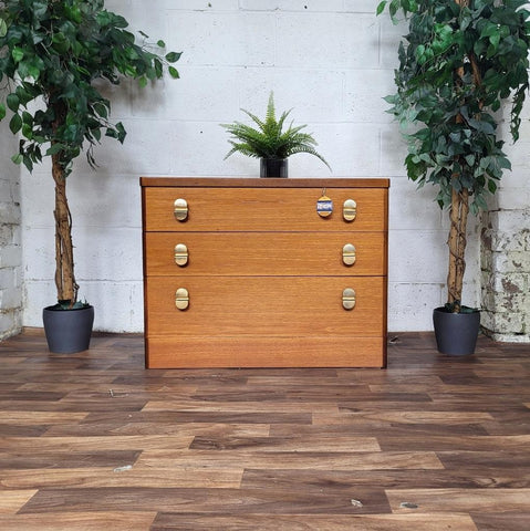 Vintage 70's Stag C Range Cantata Teak Chest Of 3 Drawers Mid-Century Retro
