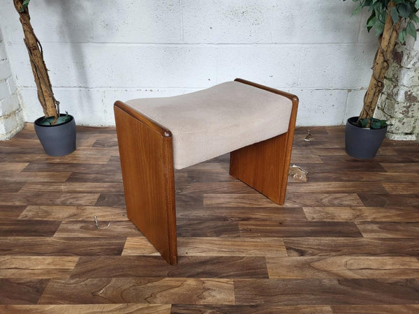 Vintage Mid-Century Stag Teak & Beige Velour Dressing Table Stool Retro MCM