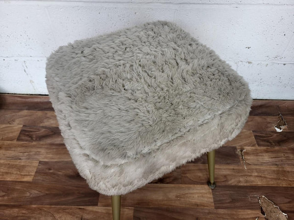 Vintage Mid-Century White Fluffy Dressing Table Stool Pouffe Retro 60's Atomic