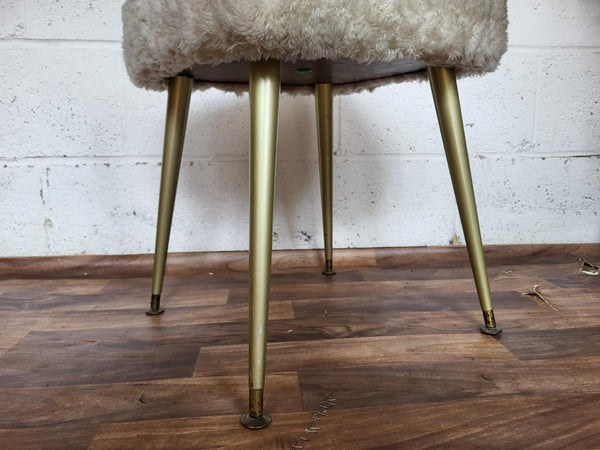 Vintage Mid-Century White Fluffy Dressing Table Stool Pouffe Retro 60's Atomic