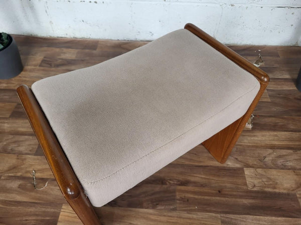 Vintage Mid-Century Stag Teak & Beige Velour Dressing Table Stool Retro MCM