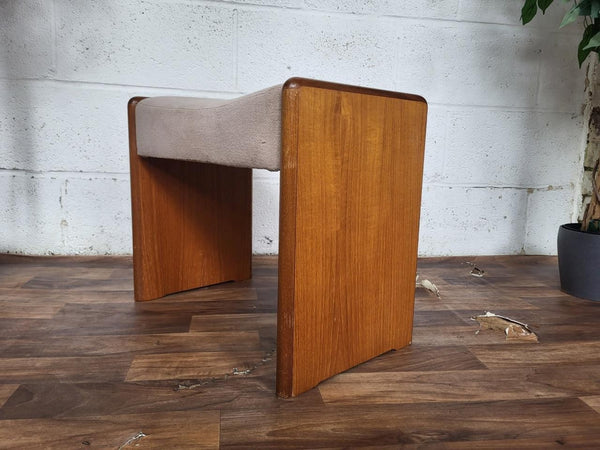 Vintage Mid-Century Stag Teak & Beige Velour Dressing Table Stool Retro MCM