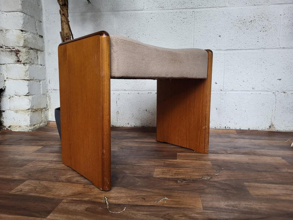 Vintage Mid-Century Stag Teak & Beige Velour Dressing Table Stool Retro MCM