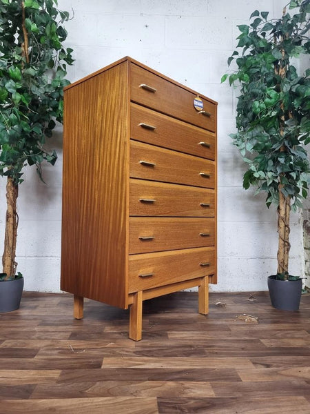 Vintage Mid-Century Teak Tallboy Chest Of 6 Drawers 60's Danish Scandi Retro MCM