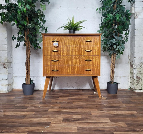 Vintage Mid-Century Walnut 4 Drawer Chest 60's Retro Scandi MCM