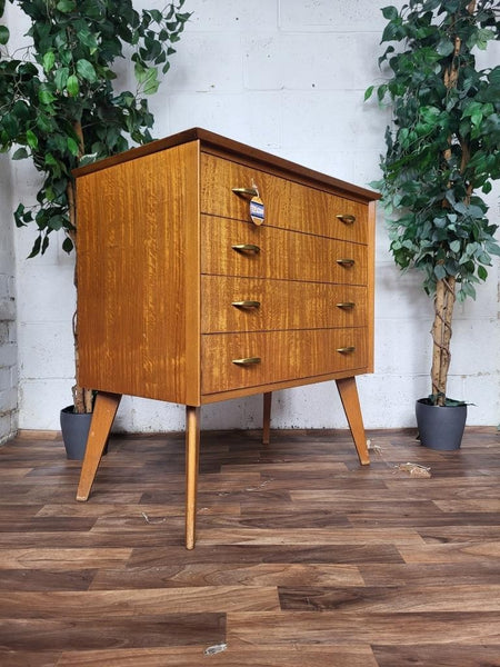 Vintage Mid-Century Walnut 4 Drawer Chest 60's Retro Scandi MCM