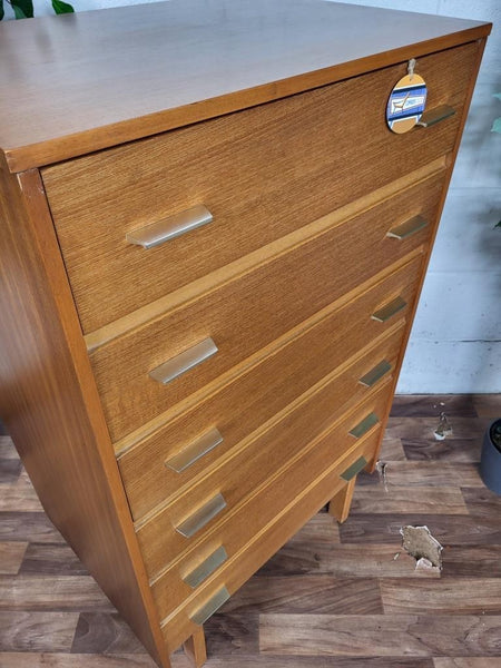Vintage Mid-Century Teak Tallboy Chest Of 6 Drawers 60's Danish Scandi Retro MCM