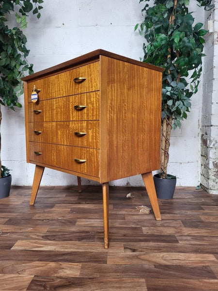 Vintage Mid-Century Walnut 4 Drawer Chest 60's Retro Scandi MCM