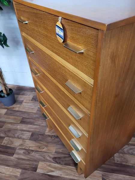 Vintage Mid-Century Teak Tallboy Chest Of 6 Drawers 60's Danish Scandi Retro MCM