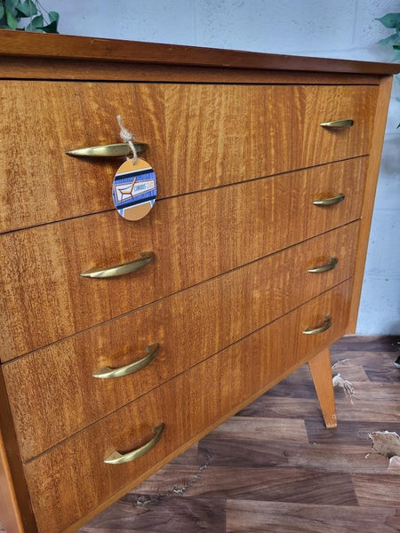 Vintage Mid-Century Walnut 4 Drawer Chest 60's Retro Scandi MCM