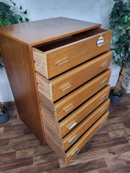 Vintage Mid-Century Teak Tallboy Chest Of 6 Drawers 60's Danish Scandi Retro MCM