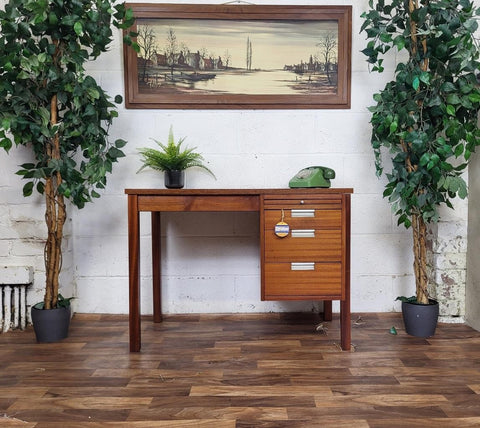 Vintage Mid-Century Compact Small Teak Desk Home Office Scandi Danish Retro MCM
